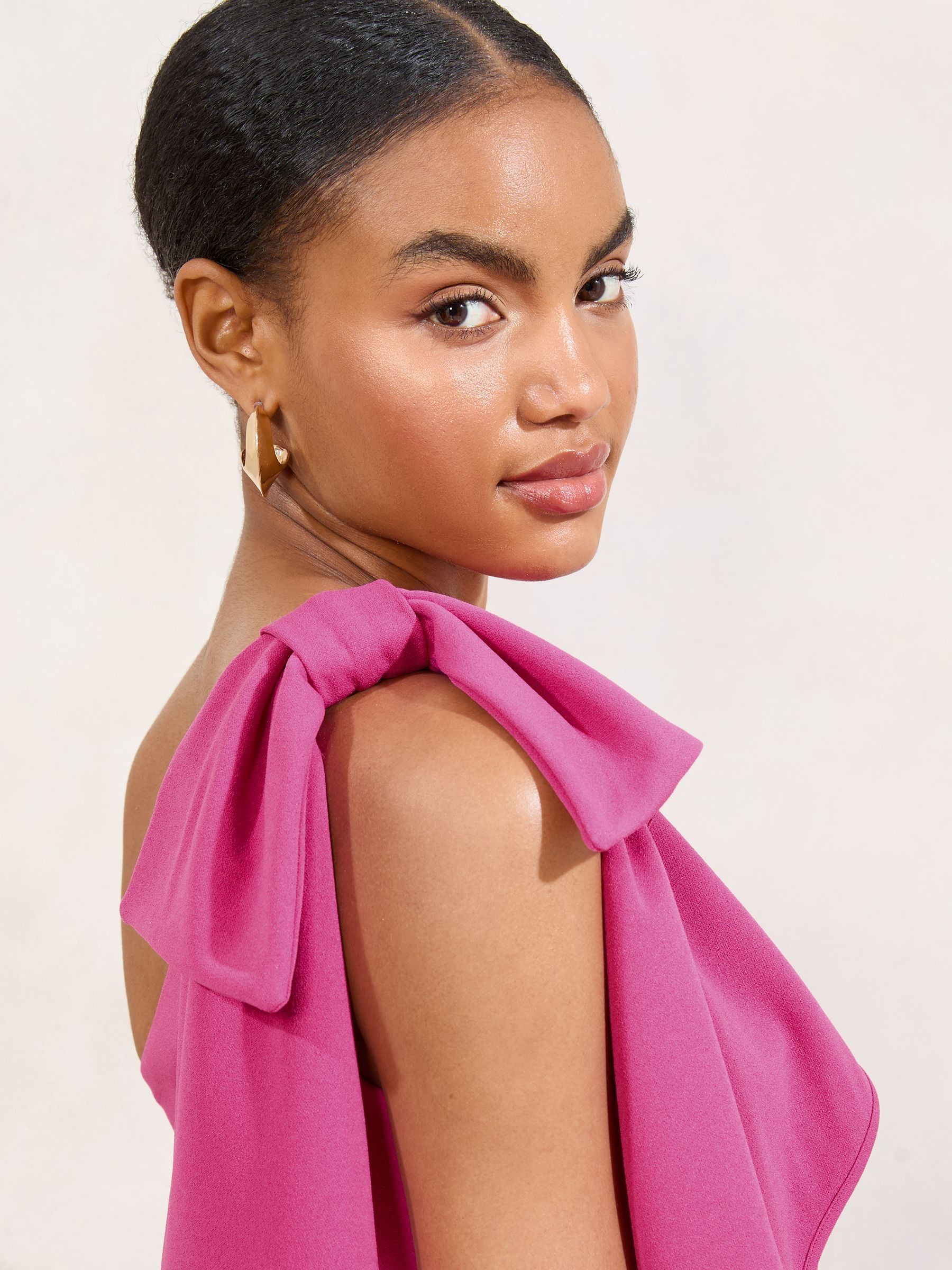 Roze - Lipsy maxi-jurk met één schouder en strik