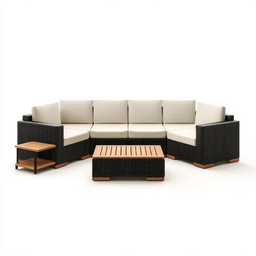 Garten-Sofaset Rattan 210x75x64 cm – Creme/Schwarz – Modernes Design