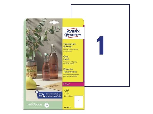 Avery L7784 - Polyester - skinnende - permanent klæbemiddel - klar - A4 (210 x 297 mm) 25 etikett(r) (25 ark x 1) etiketter