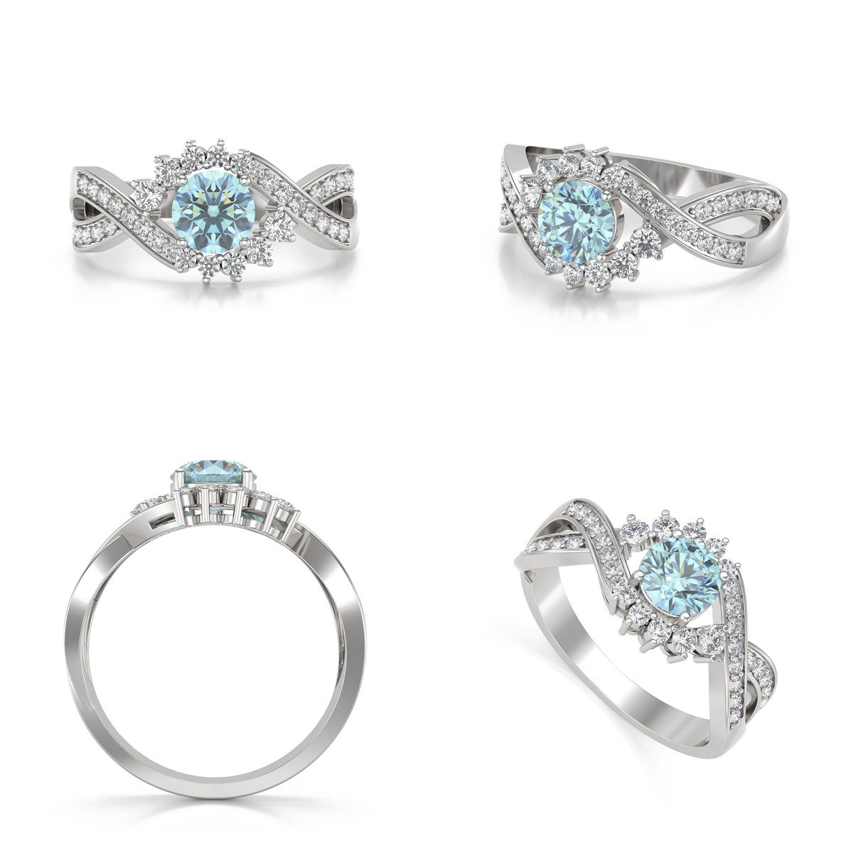 Bague ADEN Or 585 Blanc Aigue-Marine et diamants 3.2grs