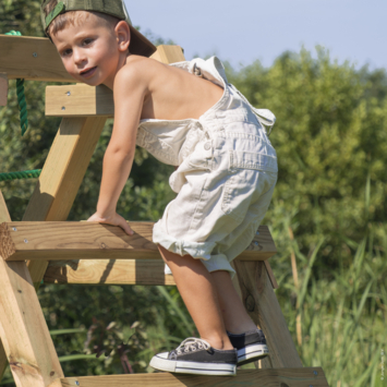 Speeltoestel Jungle Gym Teepee grenen geïmpregneerd met glijbaan donker groen en 1-klimrek module