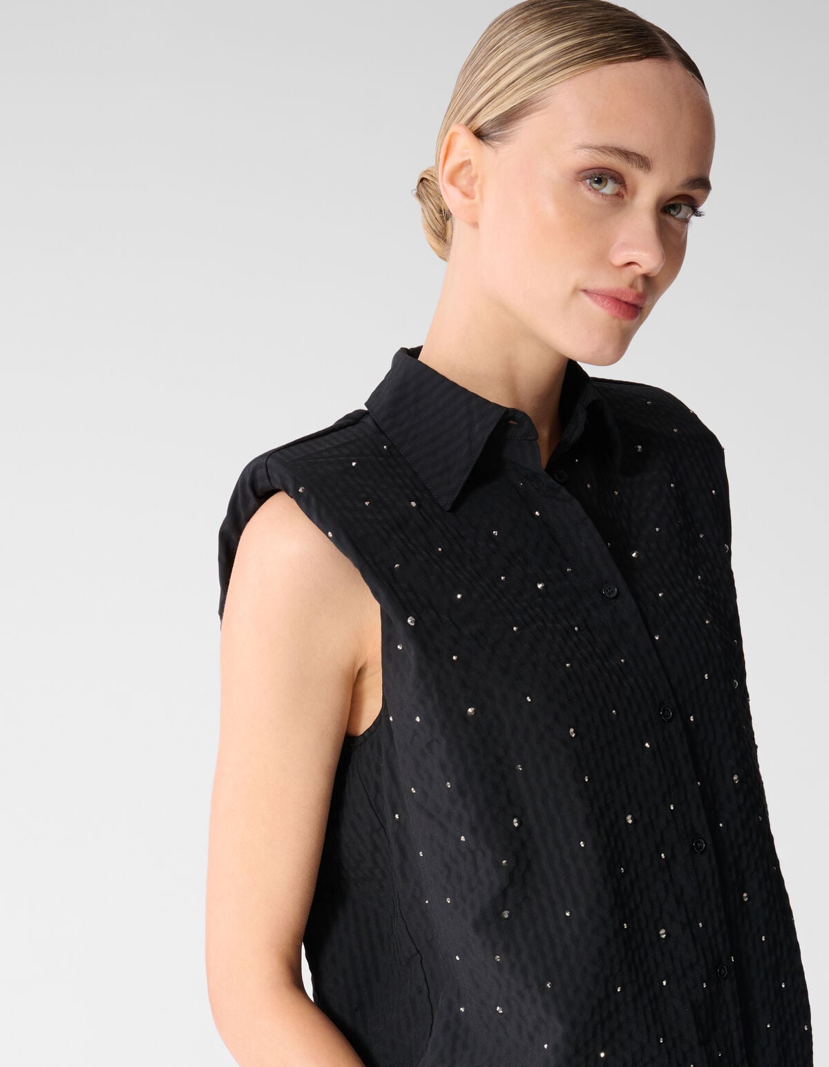 Strass Stripe Blouse Zwart