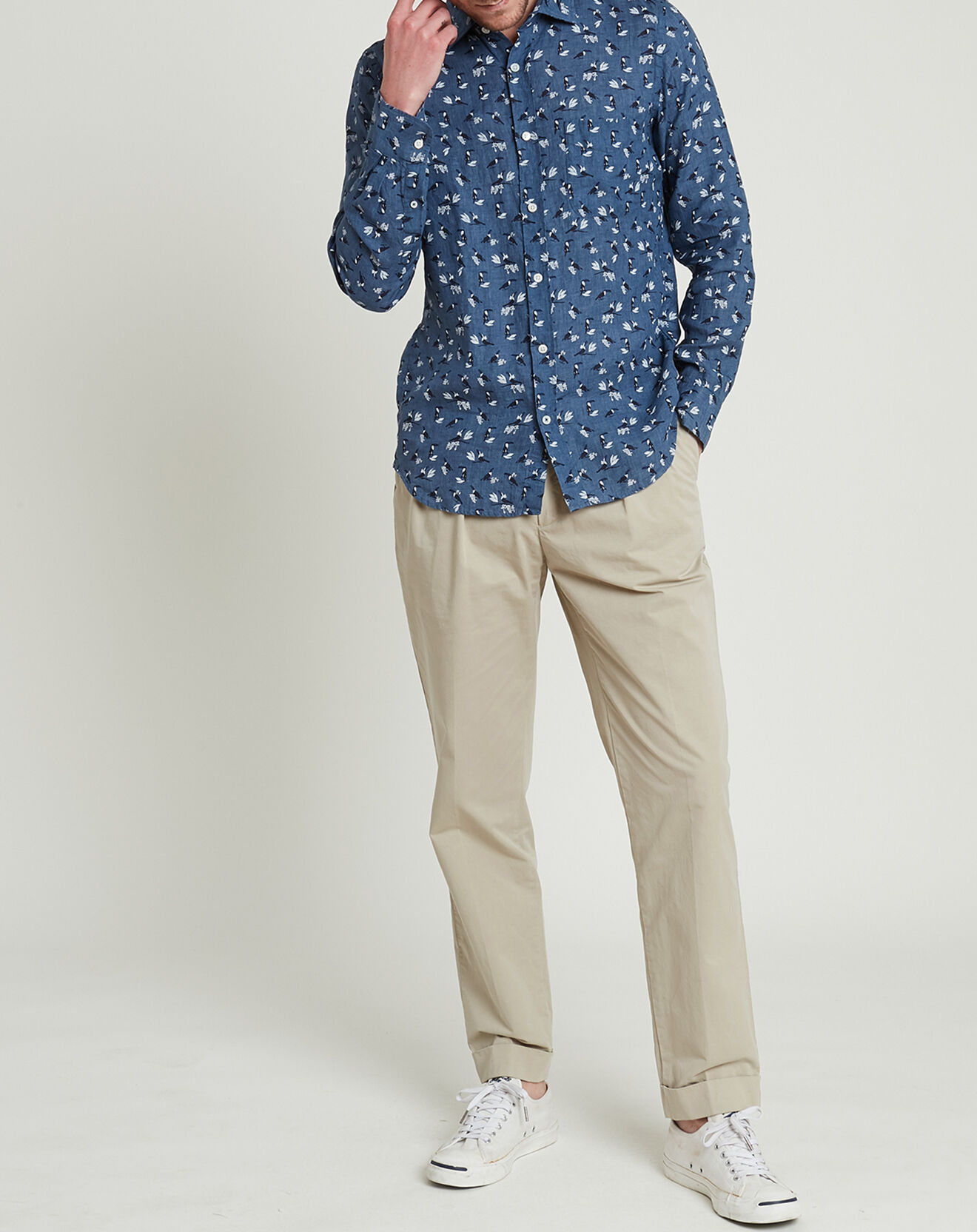 Hartford Chemise 100% Lin Slim Storm imprimée bleu/blanc