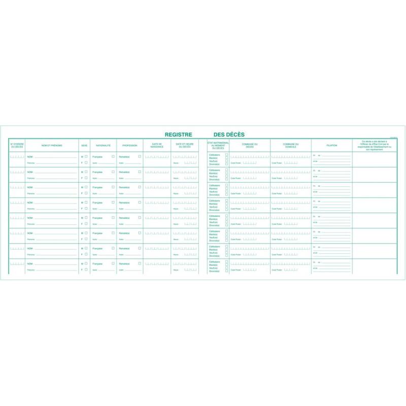 Registre 24x32cm des décès pour les hôpitaux, établissements sociaux (maisons de retraite) ou médico-sociaux - 100 pages