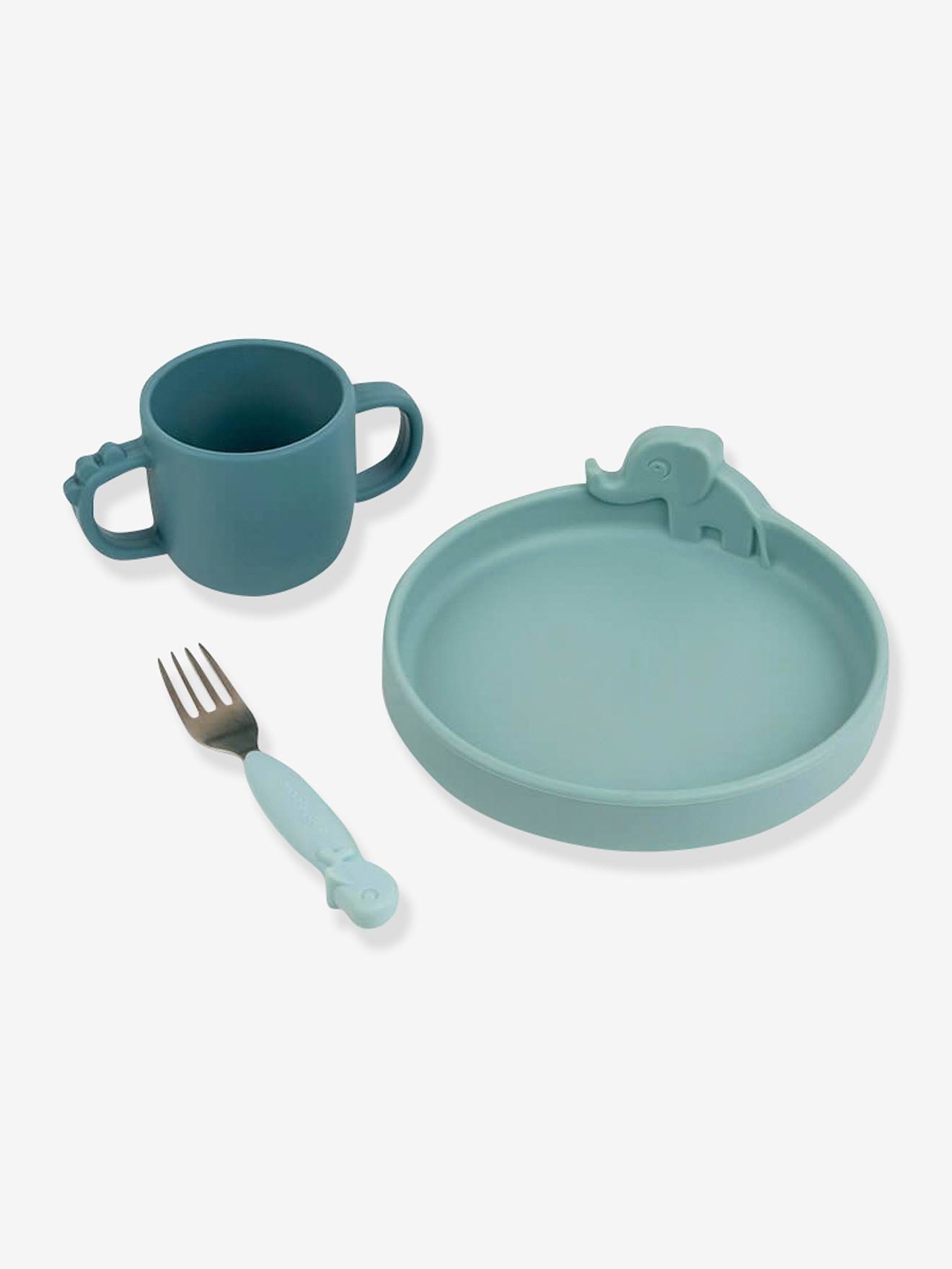 FEITO POR UM VEADO Estojo para alimentos Peekaboo Deer Friends com 3 itens, feito de silicone rosa claro liso com motivos.