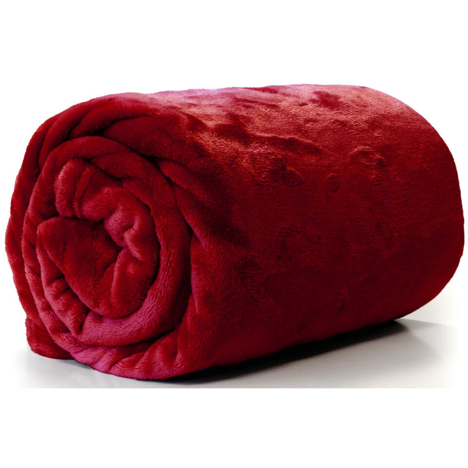Unique Living Plaid/deken - fleece - fluweel rood - 130 x 180 cm