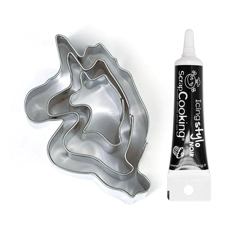 3 mini emporte-pièces en inox Licornes + Stylo de glaçage noir Youdoit