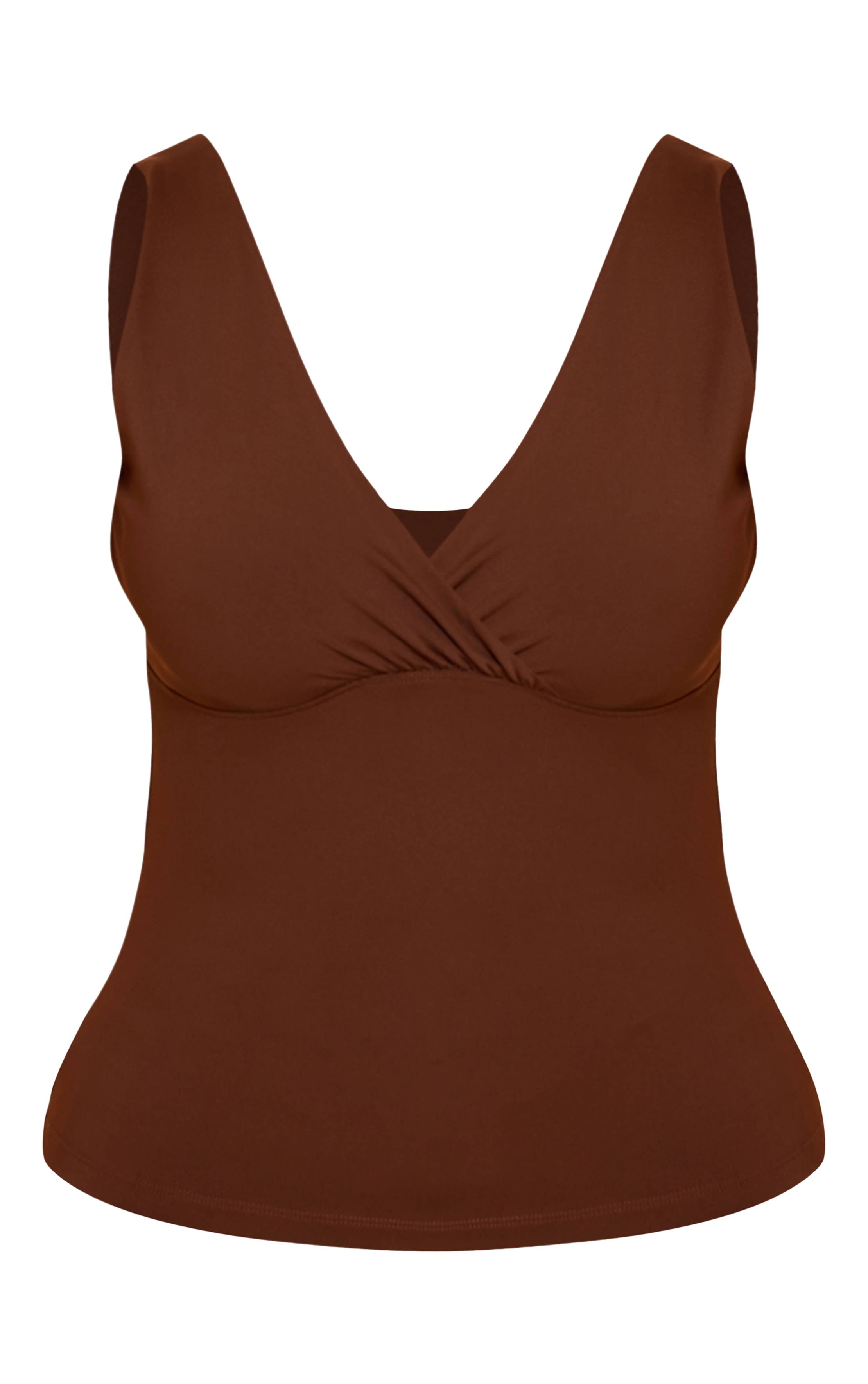 Chocolat Haut Long Sculptant À Effet Gainant Avec Encolure Cache-cœur