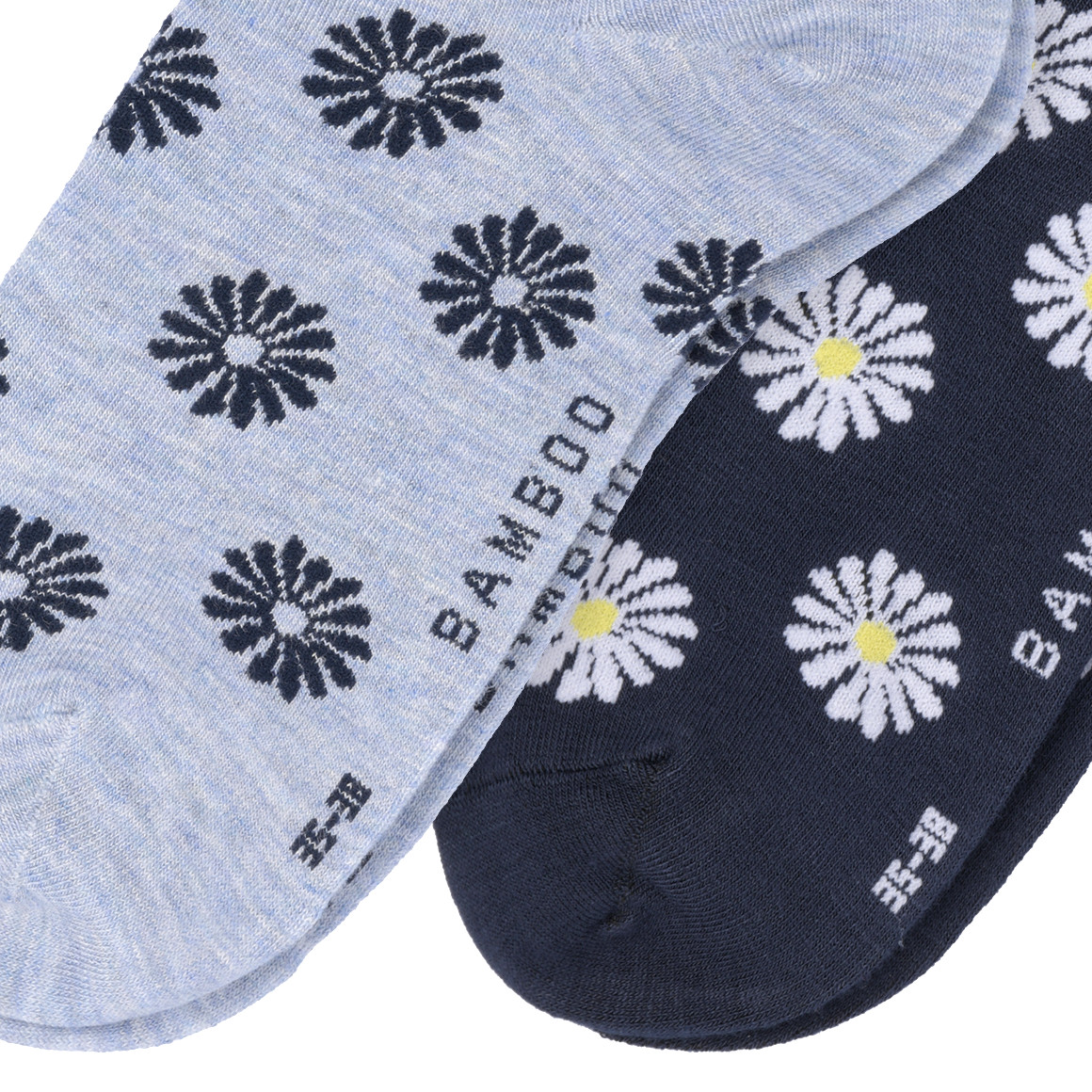 Gina Benotti 2 Paar Damen Sneaker-Socken mit Blümchen hellblau / dunkelblau