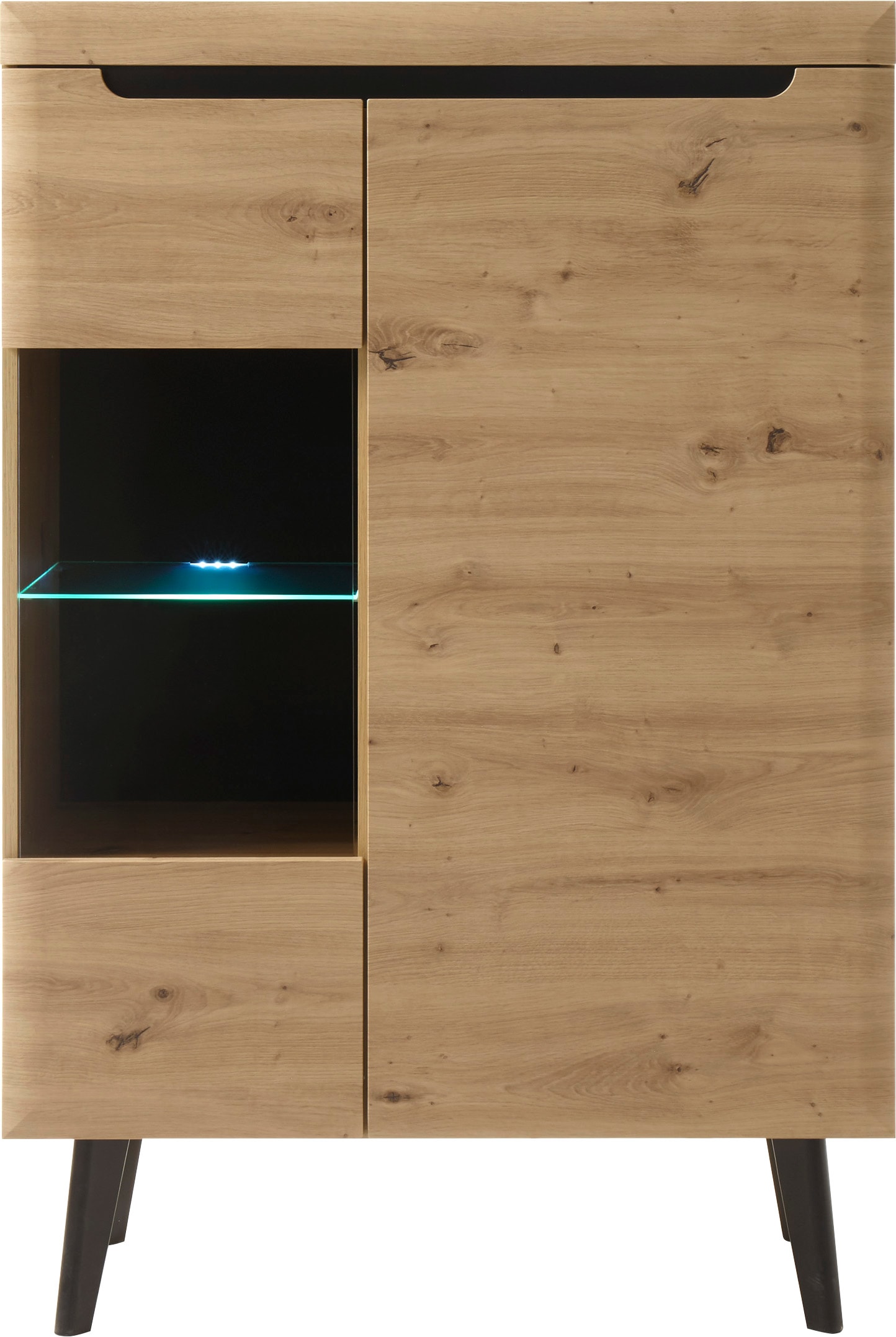 INOSIGN Vitrine »Torge, Hochschrank, Glasvitrine, Standvitrine, Vitrinenschrank« 1 Stk. tlg. in drei verschiedenen Farben verfügbar, Glastür & -boden, 90 cm breit