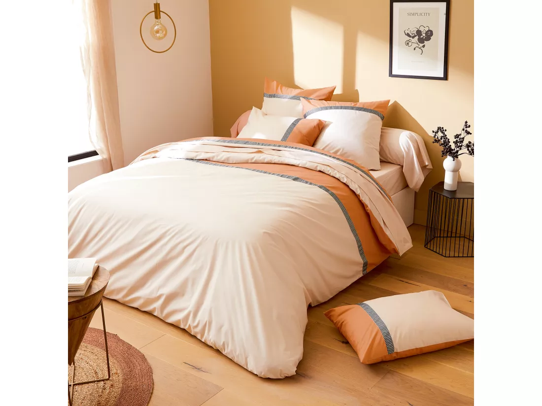 Drap plat 180x290 cm en 100% percale de coton MACASSAR Cognac
