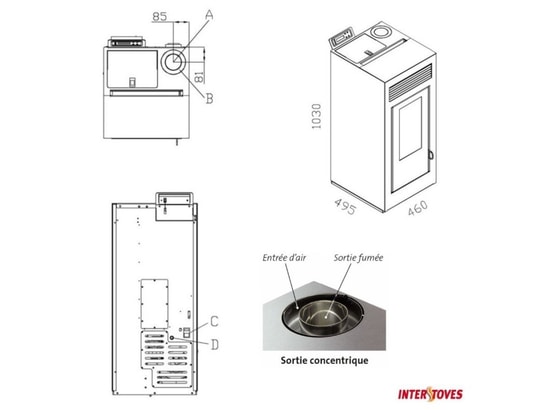INTERSTOVES - Poêle à granulés Pack poêle à granules marina 13kw etanche sortie concentriqu...