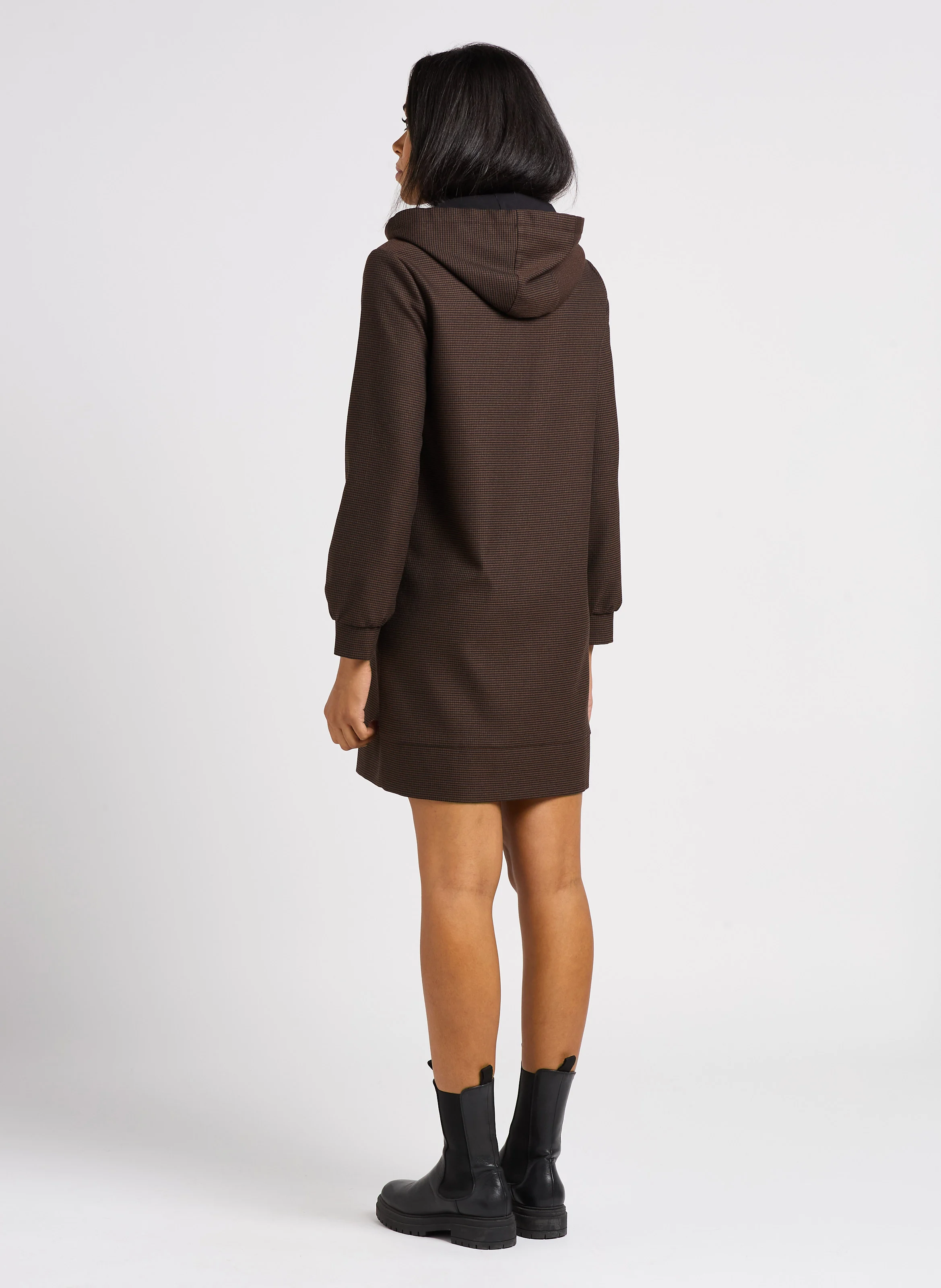 Robe courte ample à capuche| Marron