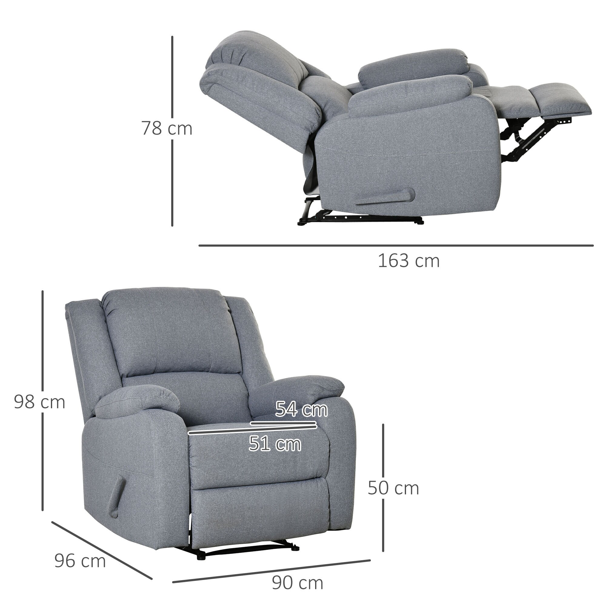 HOMCOM Relaxsessel mit EInstellbarkeitsfunktion grau 90L x 96B x 98H cm