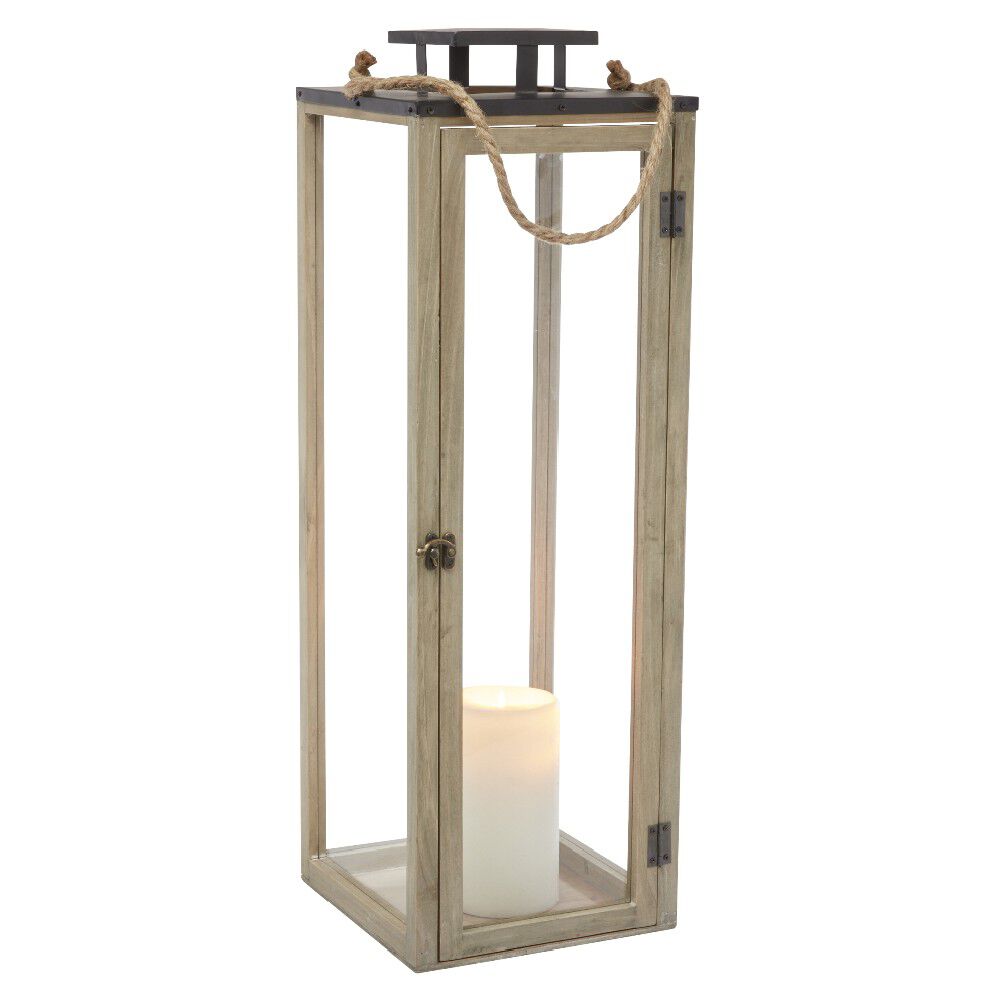 Lanterne bois naturel métal noir x3