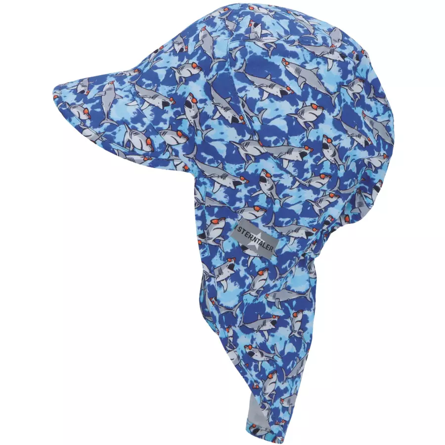 Sterntaler Schirmmütze mit Nackenschutz Haie blau