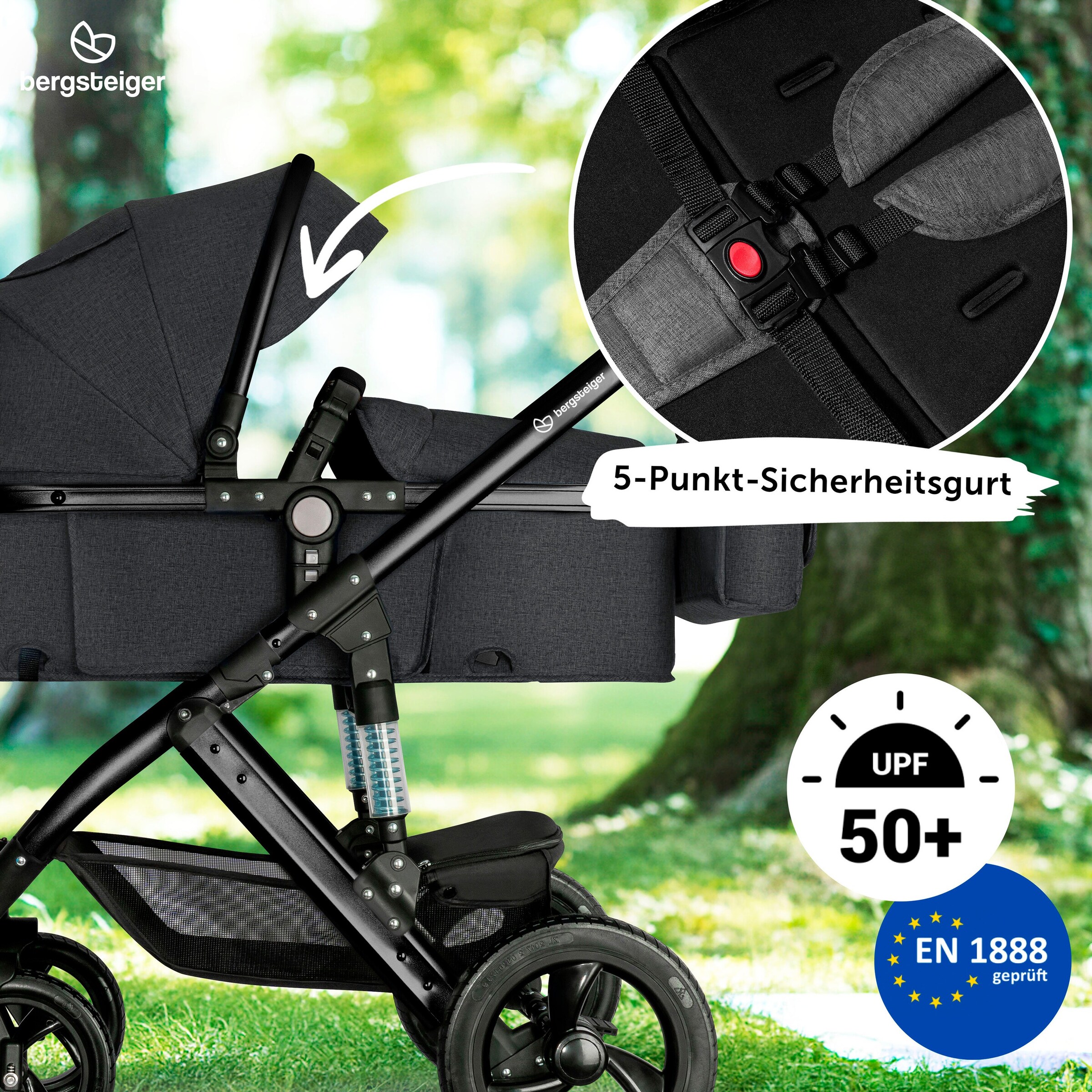 Bergsteiger Kinderwagen Nizza grey | Gestell: black