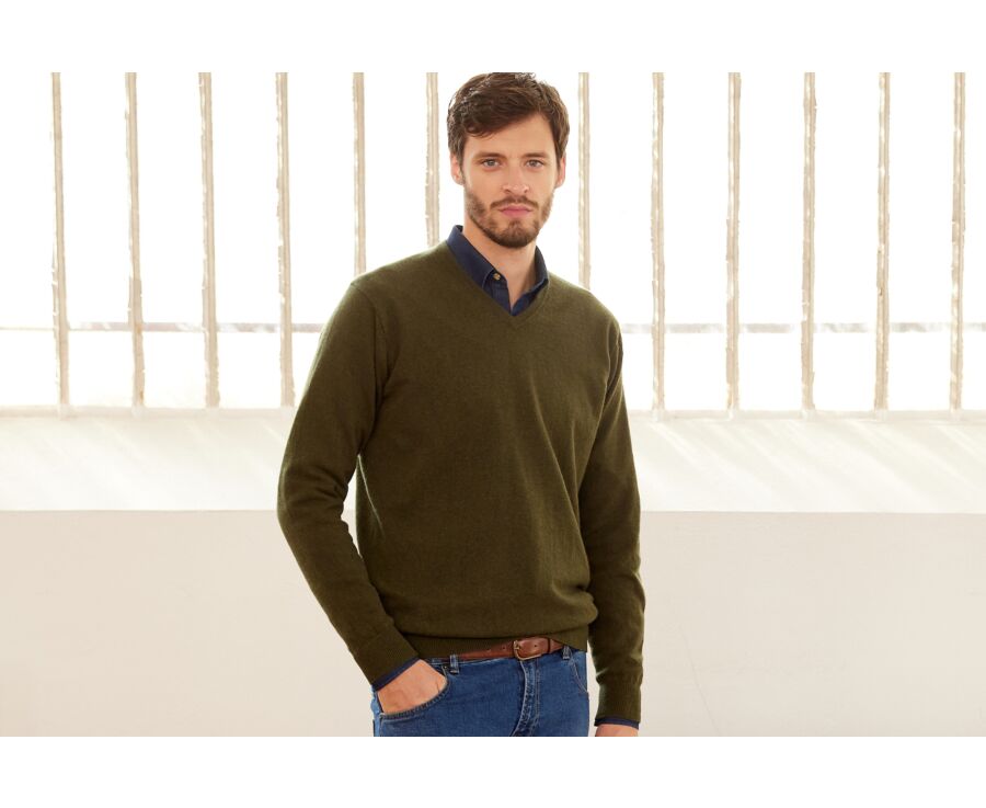 Pull homme laine col V Vert - ELIAN