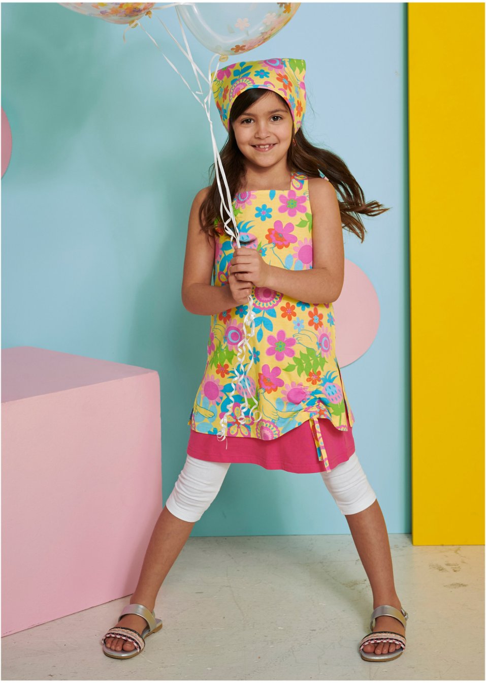 Robe fille, legging, foulard (Ens. 3 pces.)