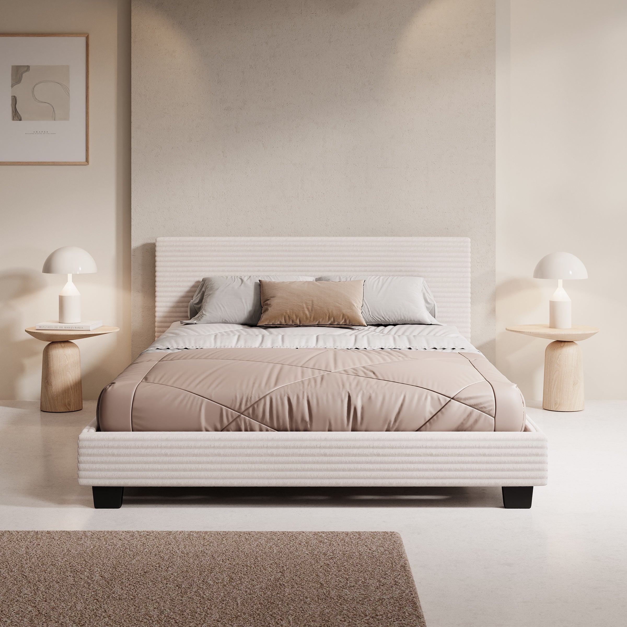 George - Tweepersoonsbed - Ribstof beige - 140x200x78 cm
