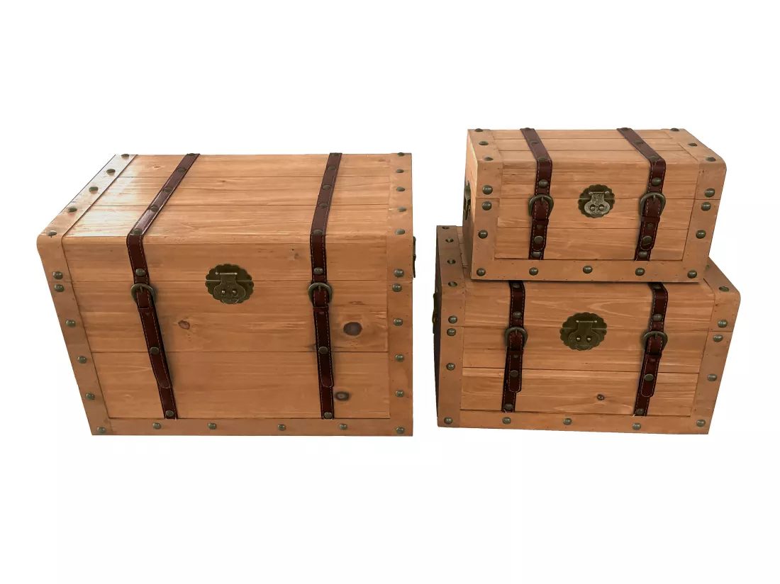 Lot de 3 malles en bois de sapin et MDF - 3 tailles - Naturel - ESPARTA