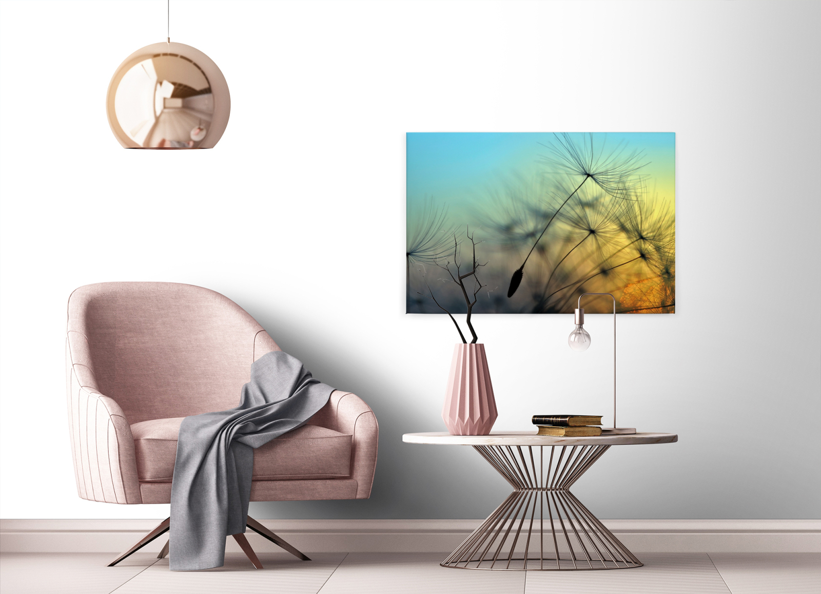 Leinwandbild PUSTEBLUME - blau-gelb - 90x60 cm