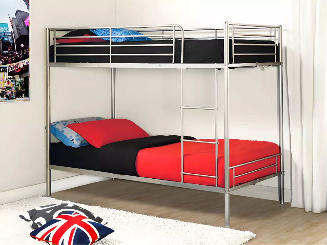 Lits superposés DUOTIS II - 2 x 90 x 190 cm - Argent + matelas