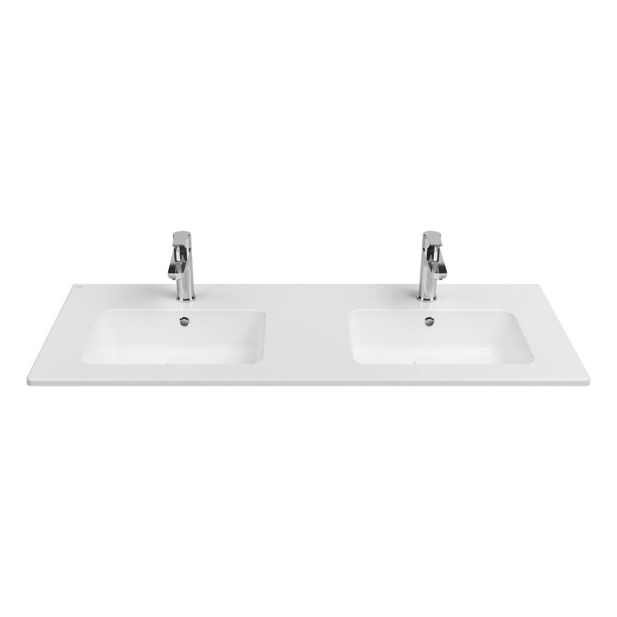 Isvea Sistema T dubbele inbouw wastafel met 2 kraangaten 120cm wit glans