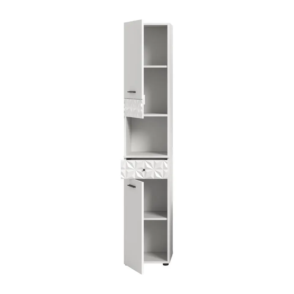 Hioshop Prisma kolomkast 2 deuren- 1 lade- 1 plank wit