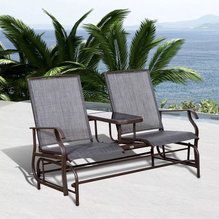 Outsunny Gartenbank mit Tisch grau, braun