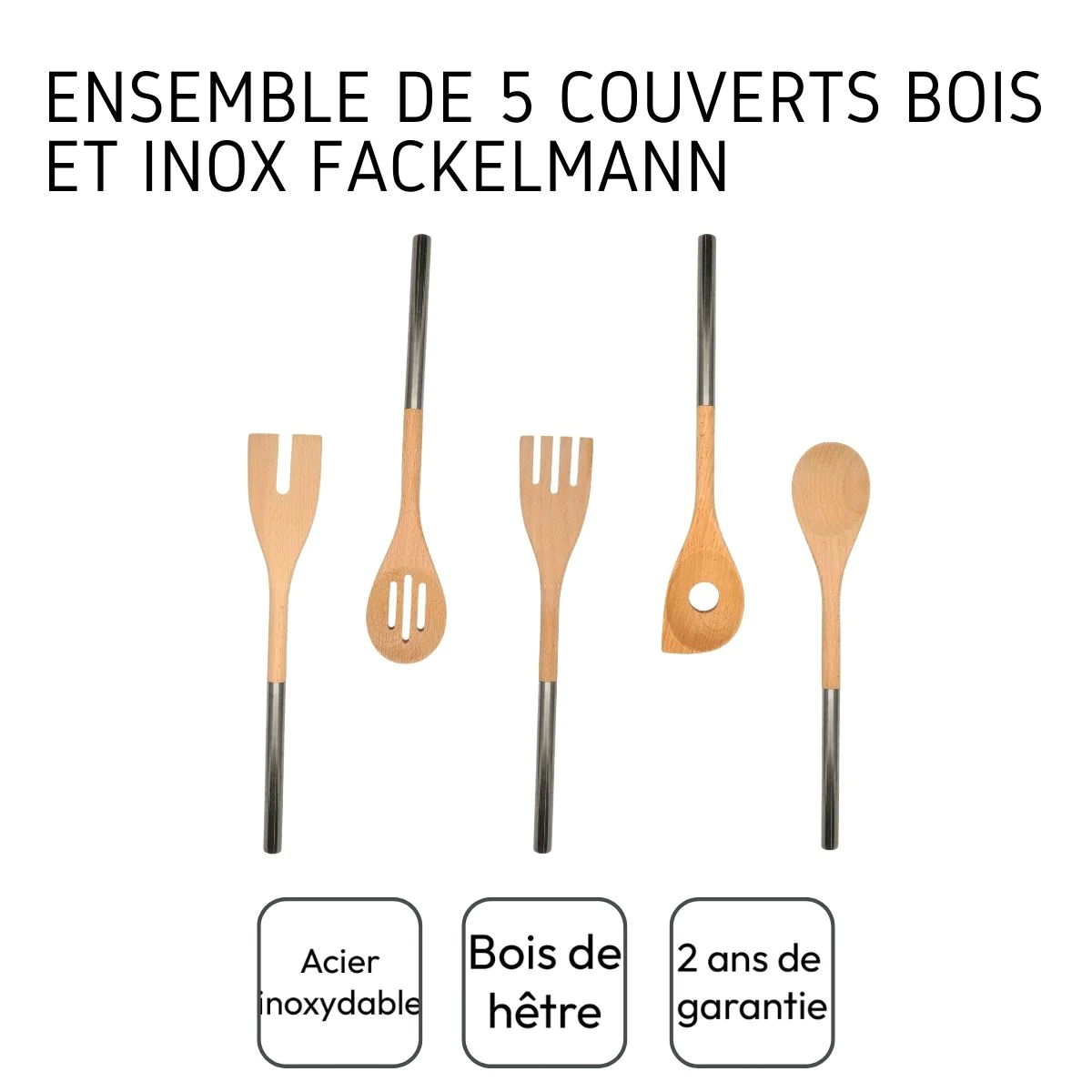 Ensemble de 5 couverts en bois et inox Boissellerie Fackelmann
