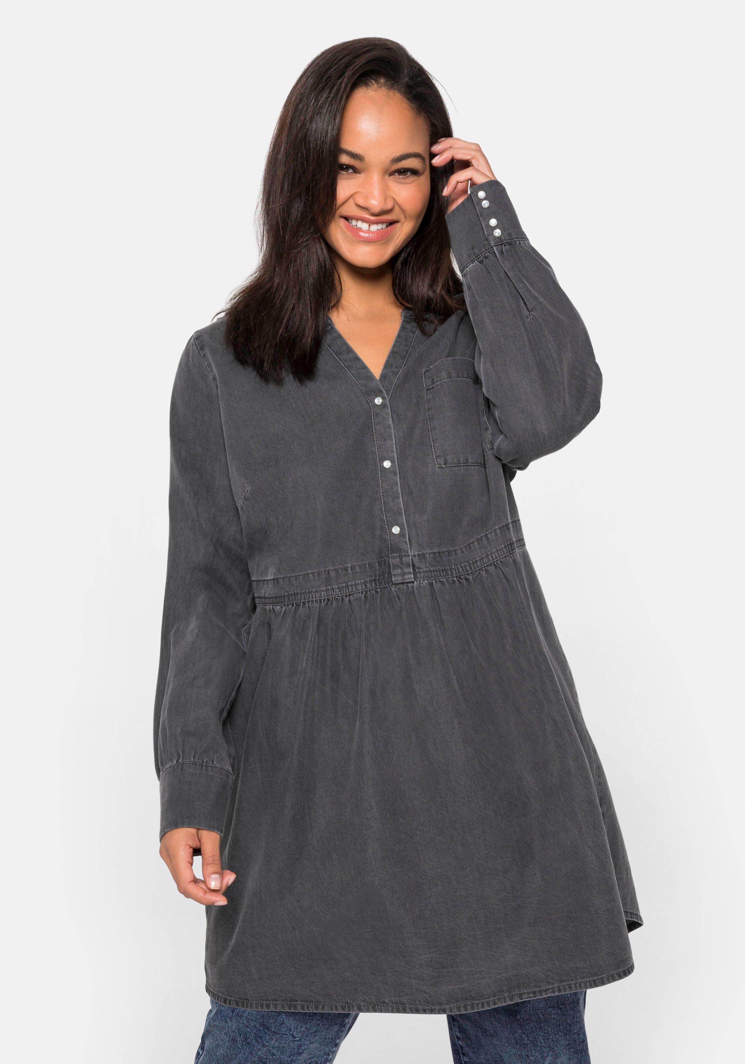 Jeanstunika in Longform, mit hoch angesetzter Taille