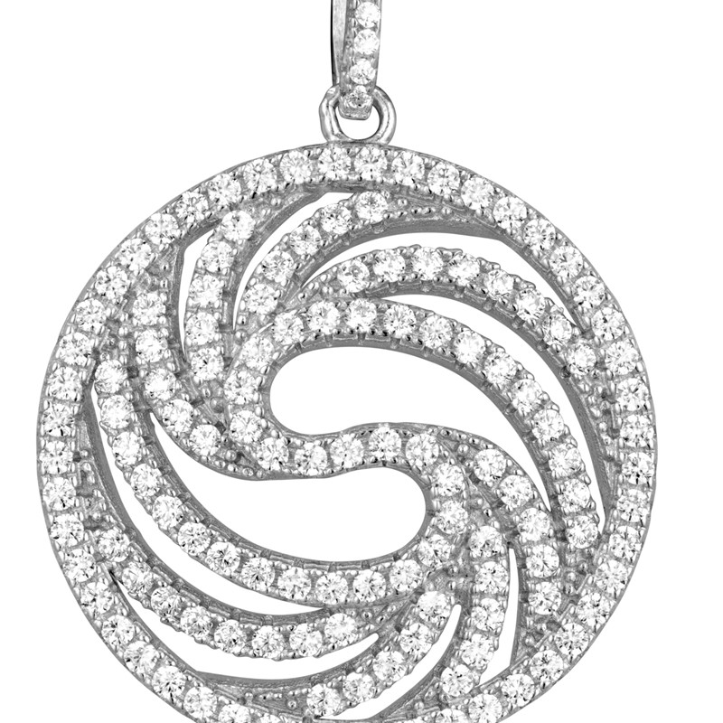 Pendentif Cercle en Argentorné de 137 Cristaux Swarovski Cubic Zirconia Blancs