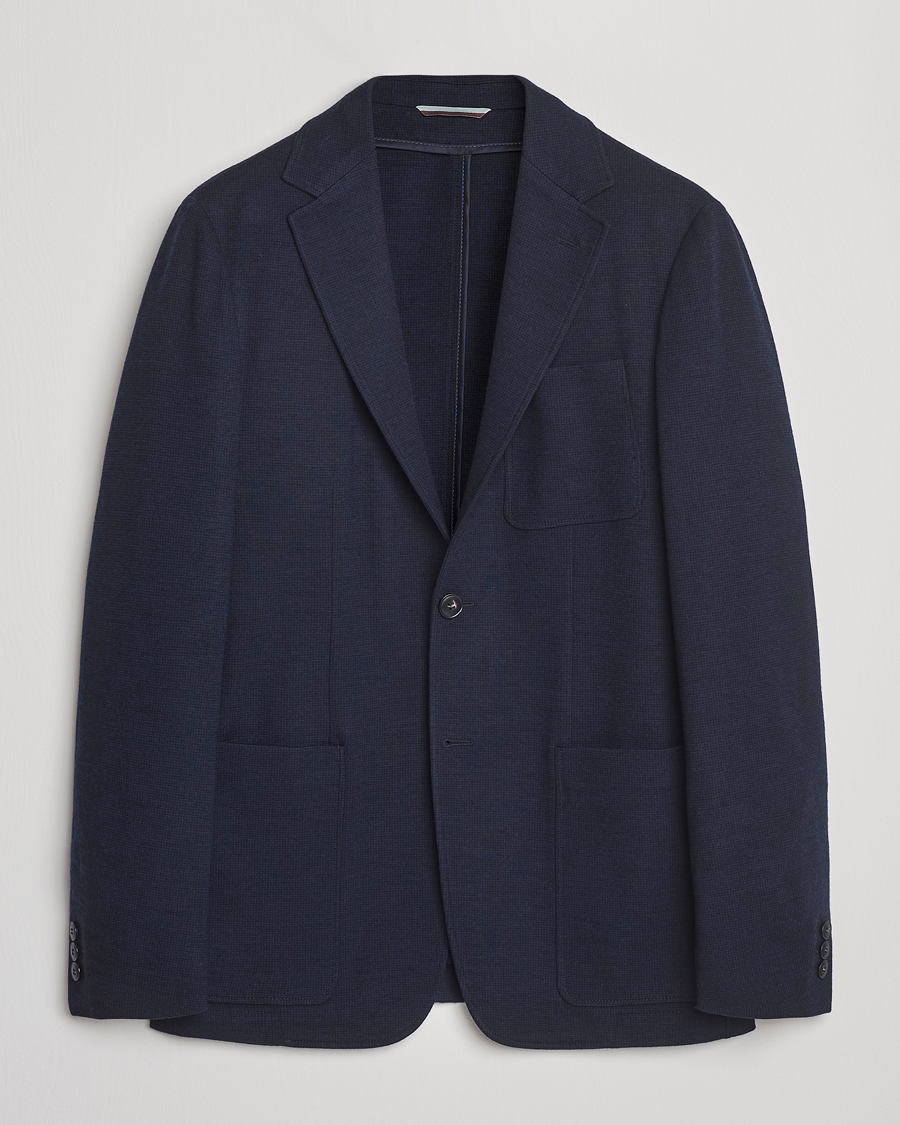 Canali Wool Houndstooth Jersey Blazer Navy