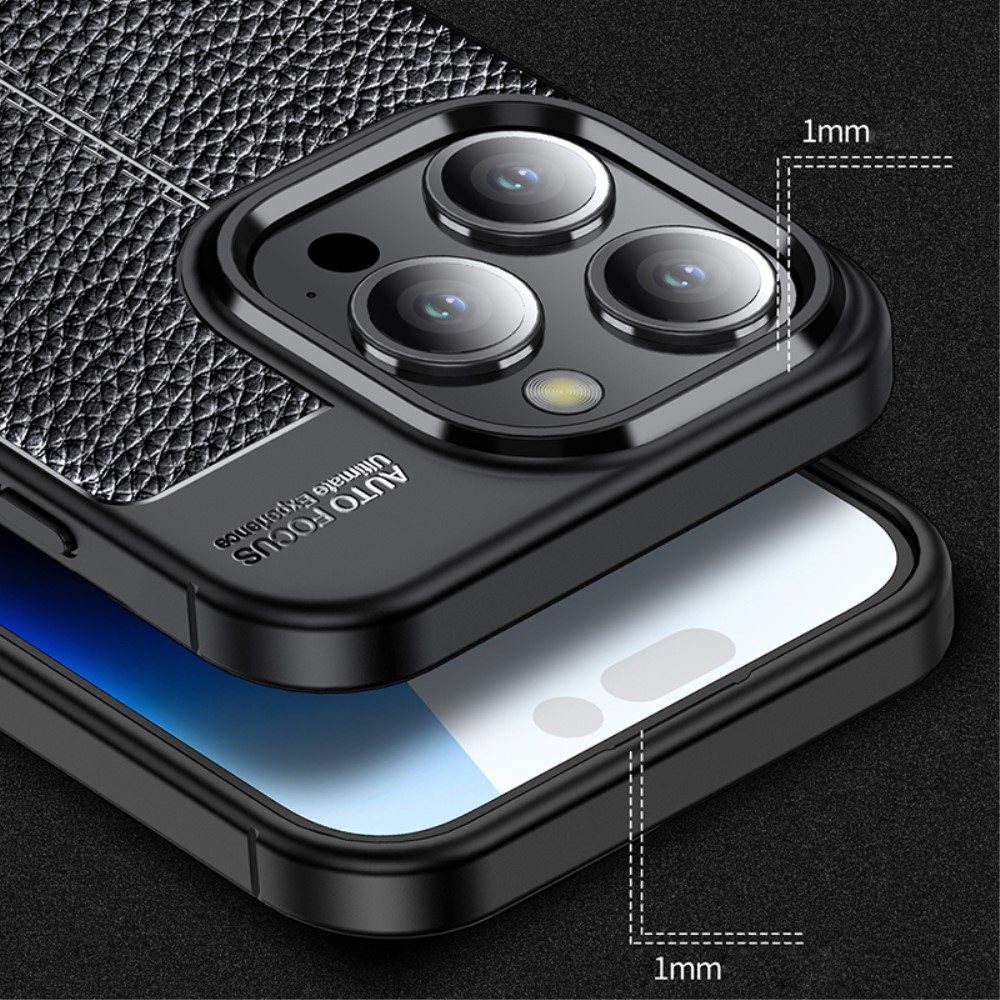 iPhone 15 Pro Gummi Hülle Litchi Look - Schwarz