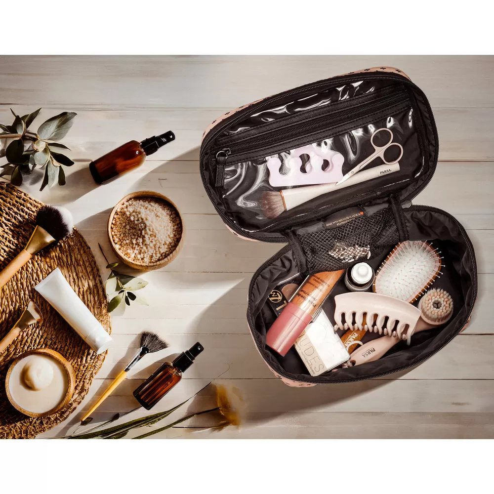Gillian Jones Beautyboks i 100% genanvendt plastik rose m. sort print - 1 stk.
