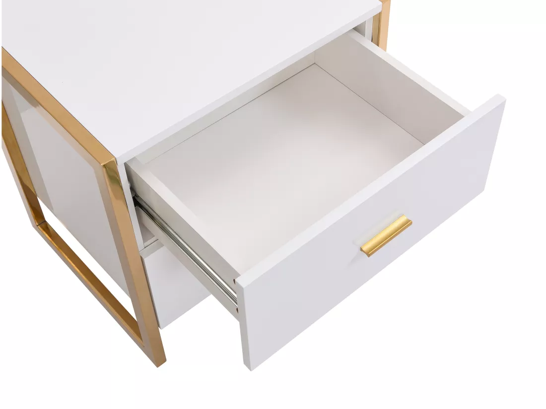 Lot de 2 tables de chevet 2 tiroirs - MDF - Blanc laqué et doré - OMBRELIA de Pascal Morabito