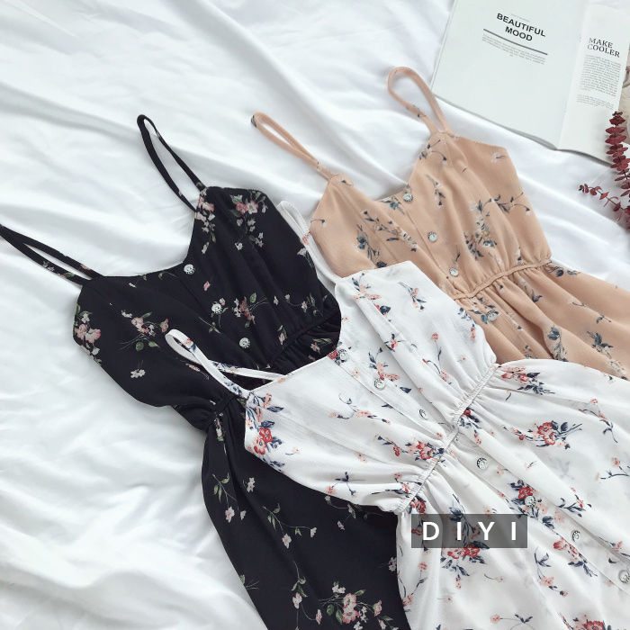 DIYI - Chiffon romper met spaghettibandjes en bloemenprint