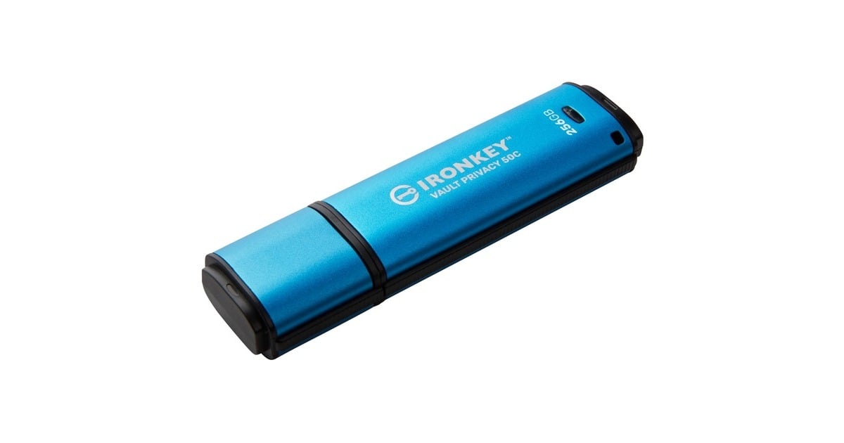 KingstonIronKey Vault Privacy 50 256 GB usb-stick  (Lichtblauw/zwart, USB-C 3.2 Gen 1)