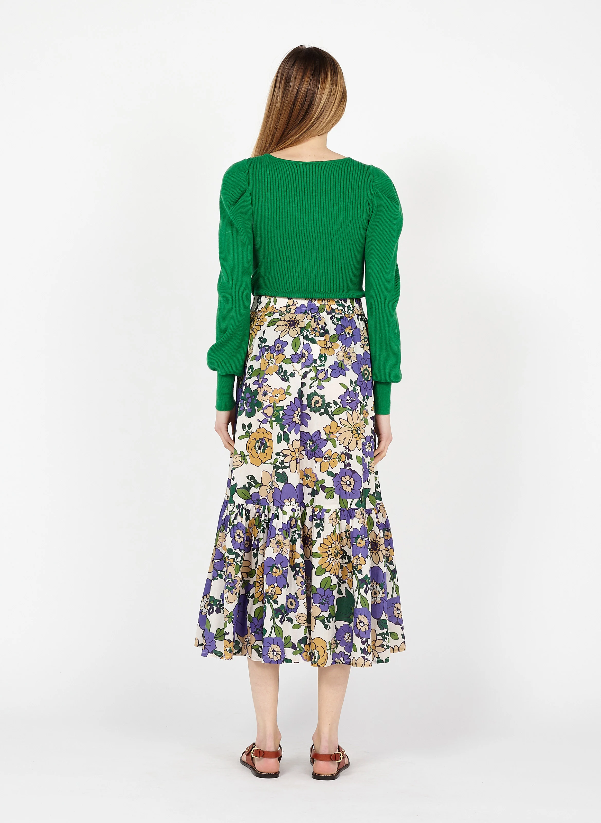CISSY - Pull col V en maille mélangée| Vert