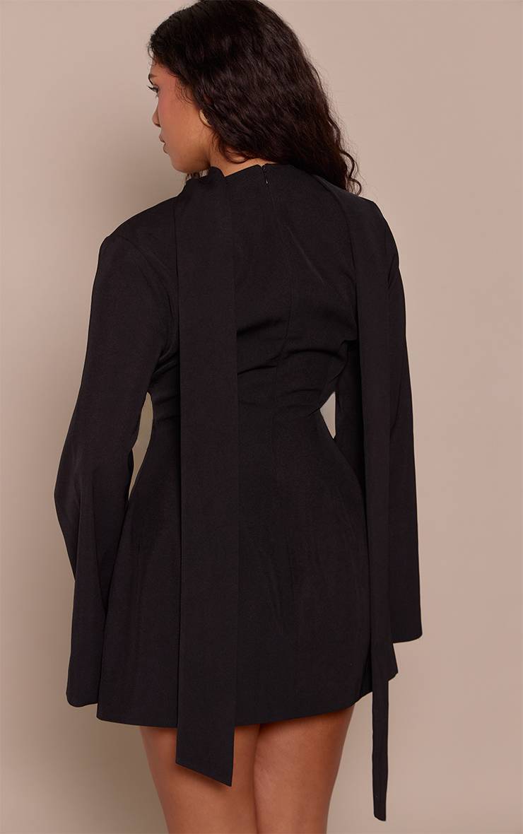 Noir Robe Blazer Ajustée Avec Détail Foulard