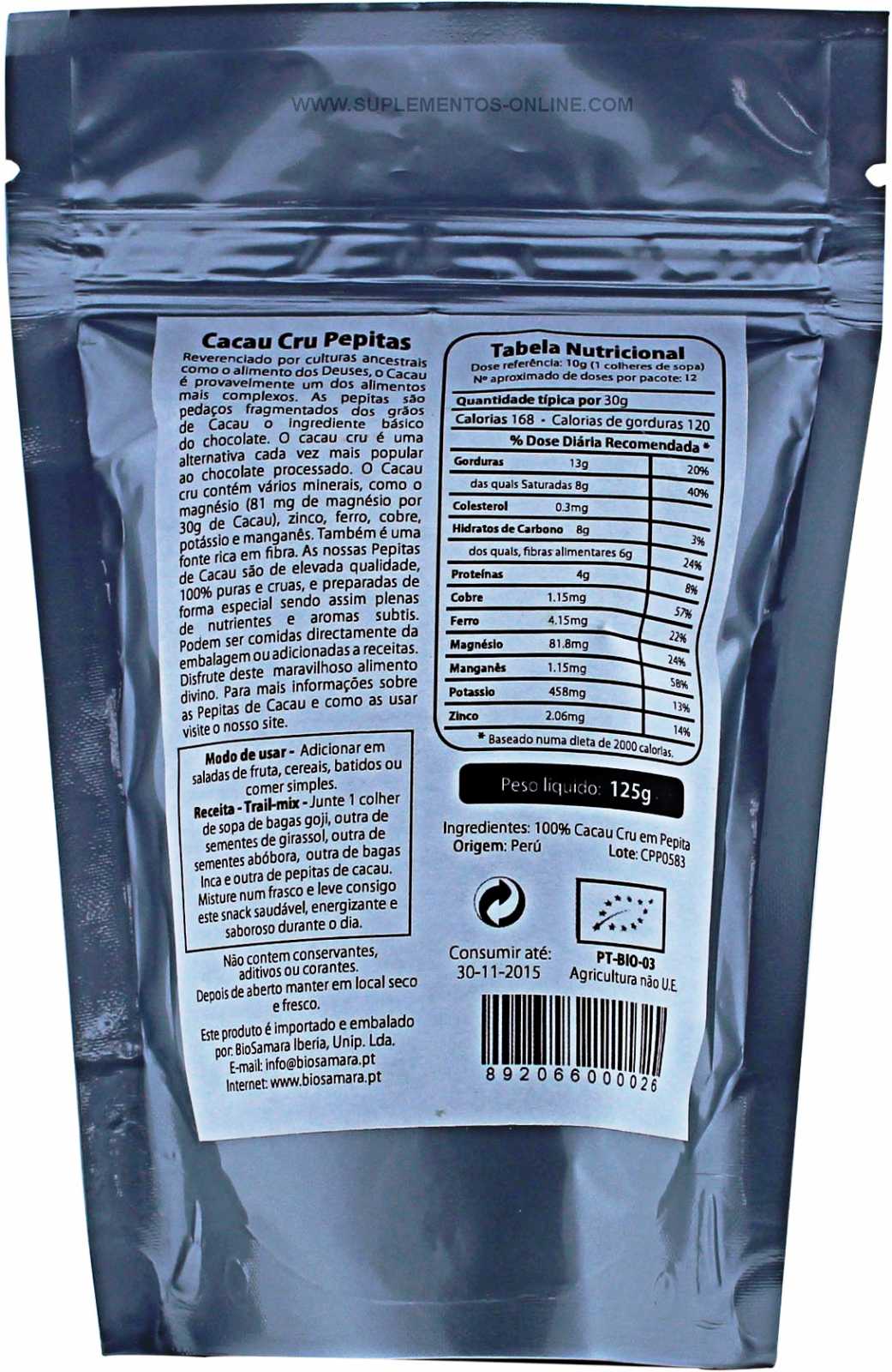 Nibs de cacau Biosamara 125g