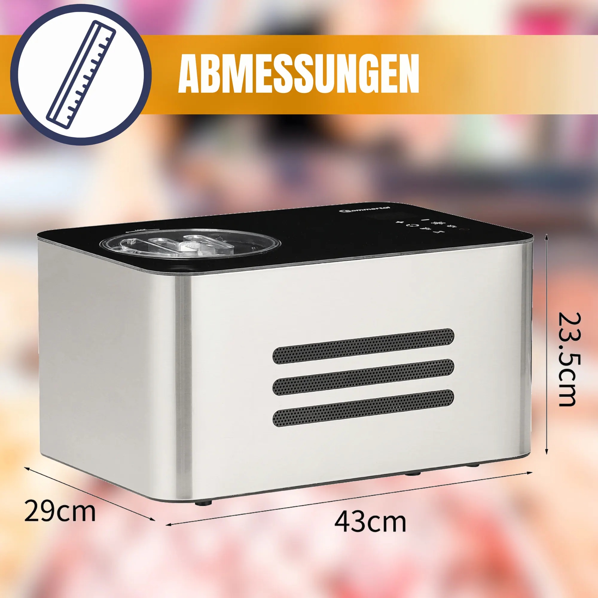 Sommertal Eiscreme Maschine ICE1500 3-in-1 Eismaschine, Milcheis & Sorbet, Eiscrememaschine aus Edelstahl mit Kühlhalte Funktion, Speiseeis zum selber machen, 1,5L, 150 W mit Kompressor