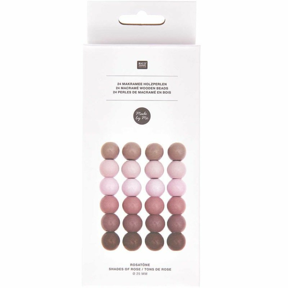 24 perles rondes - bois tons roses - 25 mm