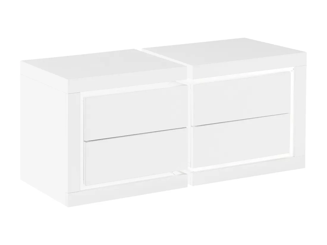 Lot de 2 table de chevet avec 2 tiroirs - Avec LEDs - Blanc laqué - FLARANCIA