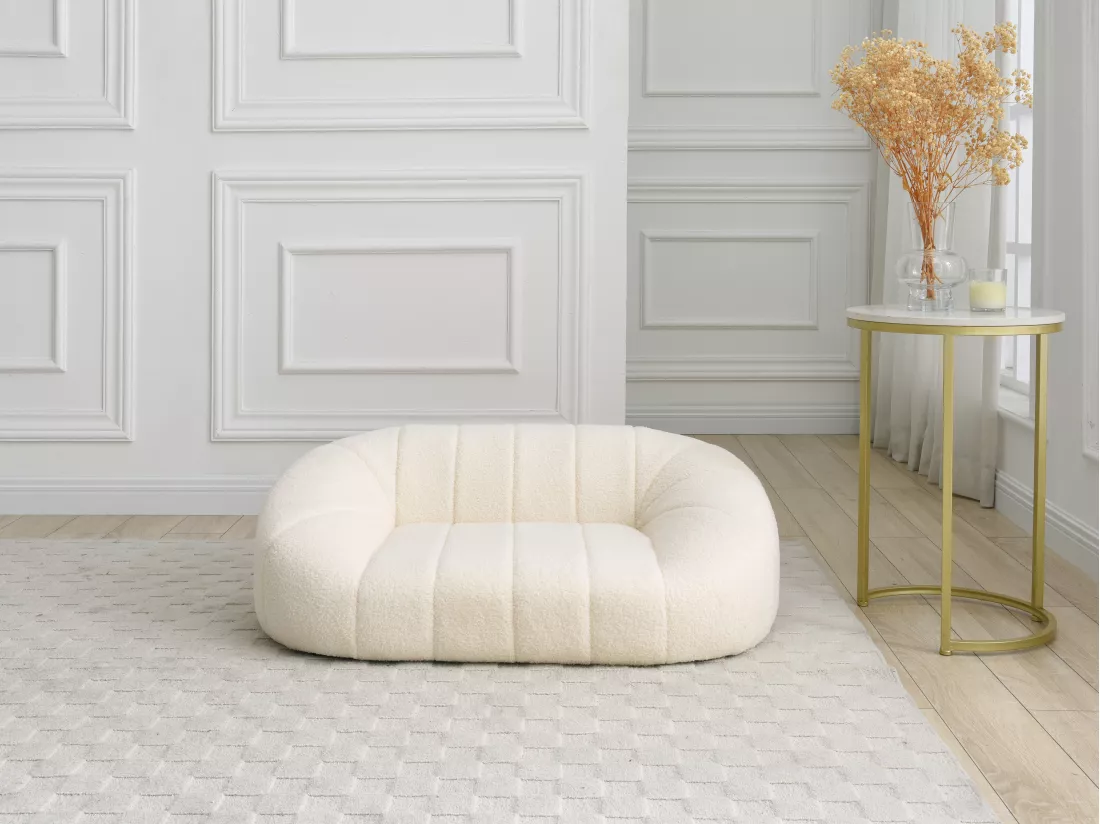 Canapé pour animaux en tissu bouclette - Blanc crème - L. 98 x P. 62 x H. 33 cm - PARUIMA