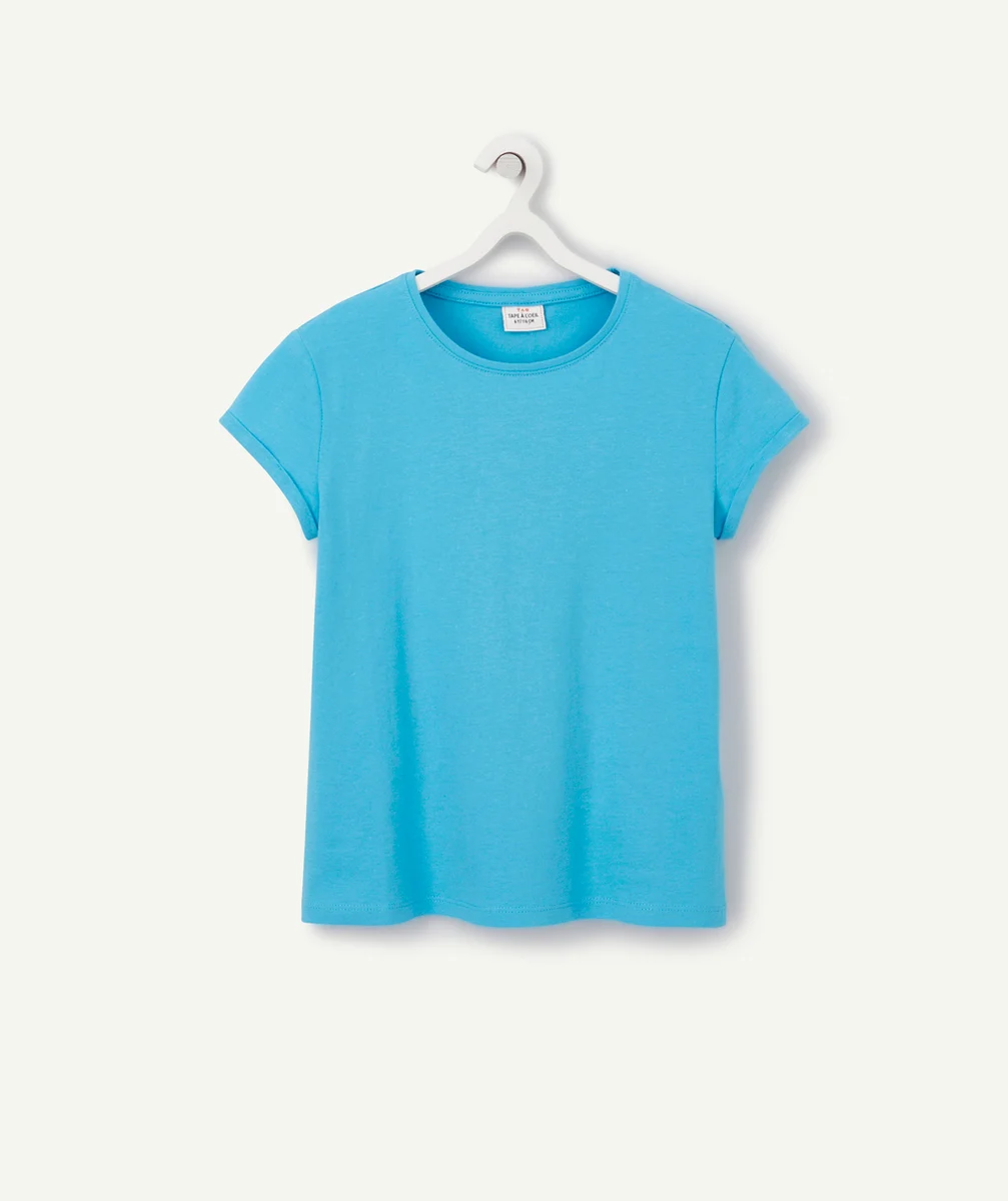 T-SHIRT FILLE EN COTON BIO BLEU TURQUOISE