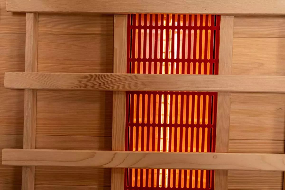 PureHaven Infrarotkabine 120x105x190 cm aus Pacific Coast Hemlock-Holz Bluetooth-Soundsystem Timer Lichttherapie in 4 Farben digitale Steuerung
