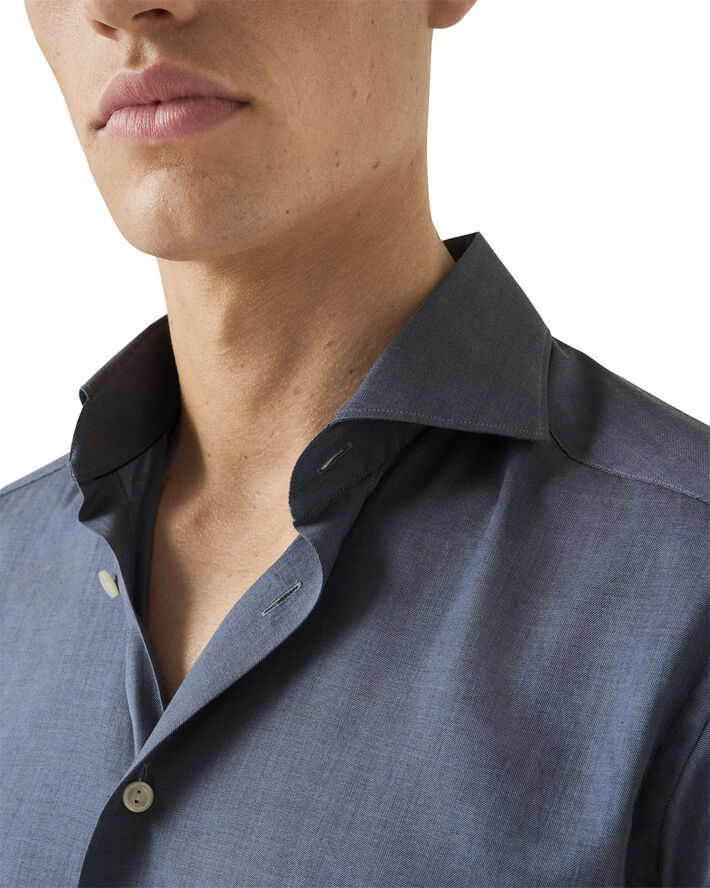 ETON Mid Blue Herringbone Wrinkle Free Flannel Shirt Blå