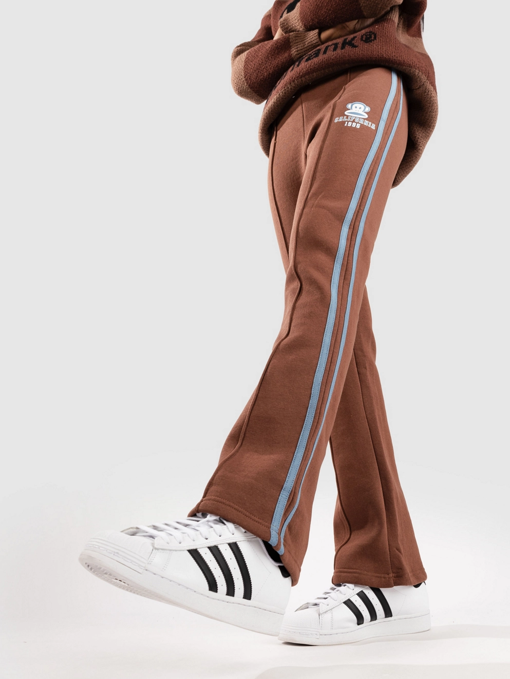 Daisy Street x Paul Frank Piping Detail Low Rise Wide Leg Sweatpants brown blue